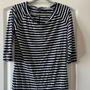 Banana Republic Navy and White Striped Long Sleeve Top